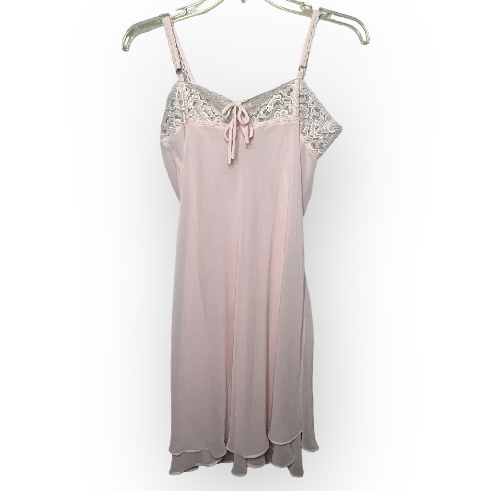 Valerie Steven Vintage 90s Pale Pink Lace Edge Lined Nightgown Slip Dress Size M
