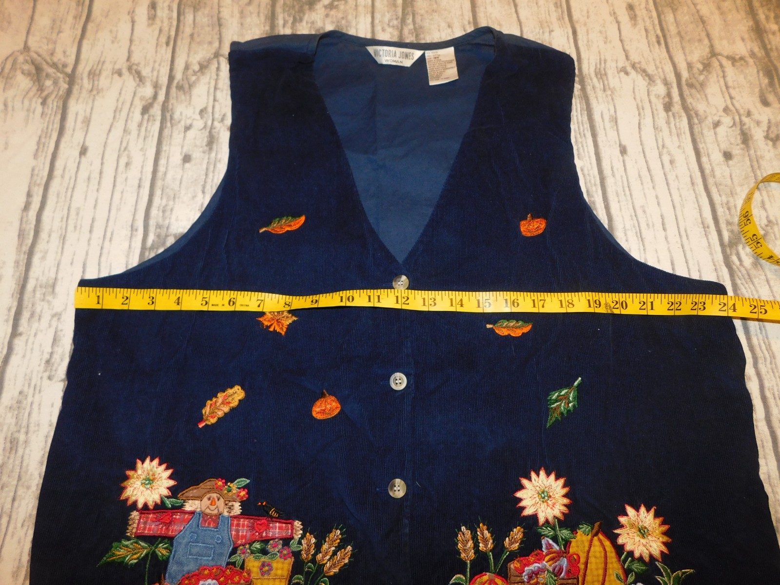 VTG 90s VICTORIA JONES EMBROIDERED VEST FALL HARVEST SCARECROW TEACHER WOMAN 18