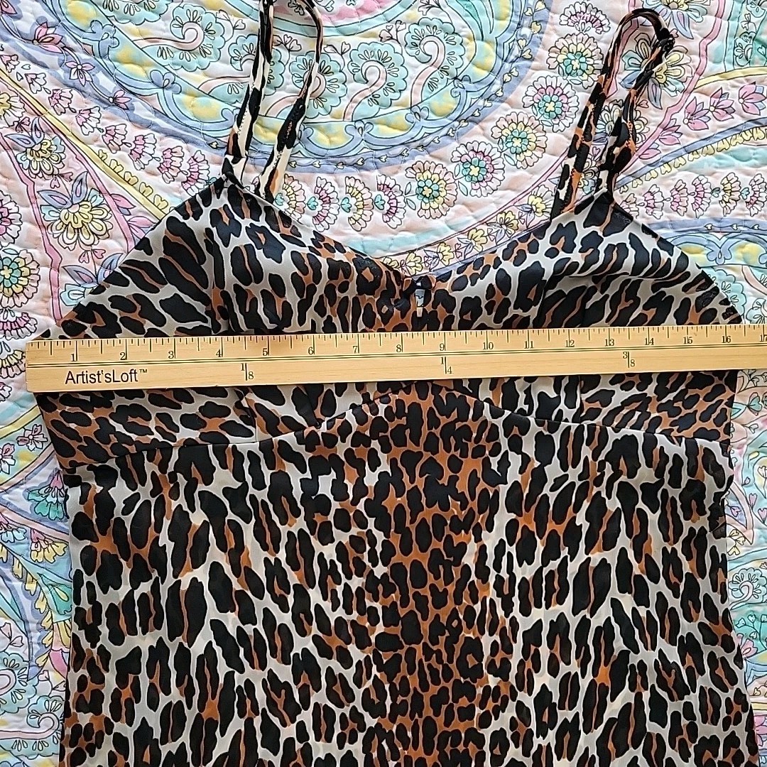 Vtg Vanity Fair Leopard Print Babydoll Slip Dress Size S USA Animal Rockabilly