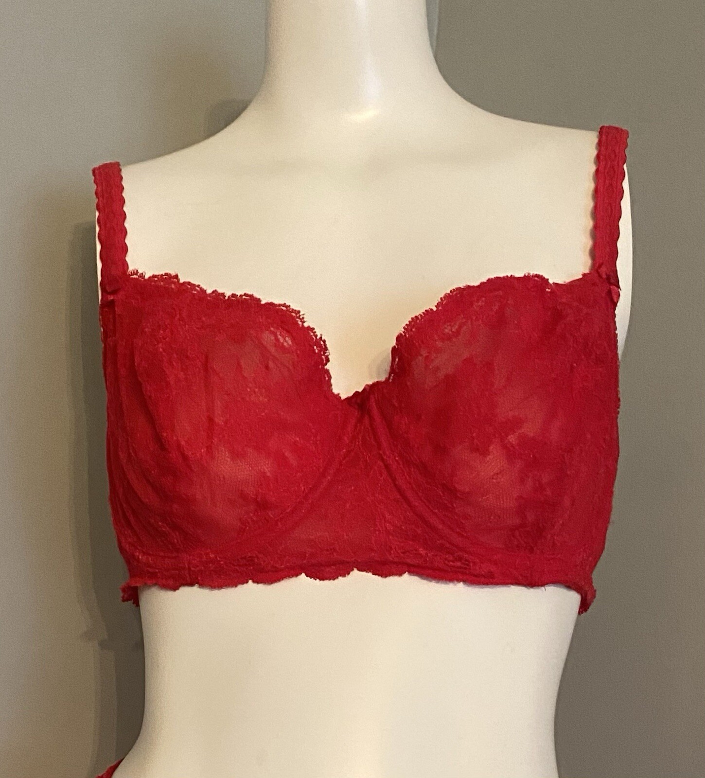 Vintage Red Lace Bra and Panty Hot Pants Shorts Lingerie Pin-Up Sexy 34DD Felina