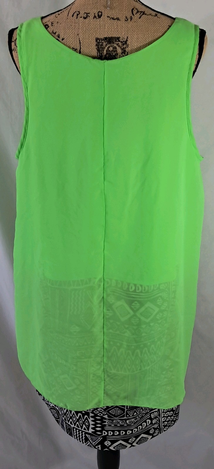 VTG Deb Y2K Neon Green Sheer Tank W/Aztec Skirt 1pc Sz 3X RARE Whimsigoth *READ