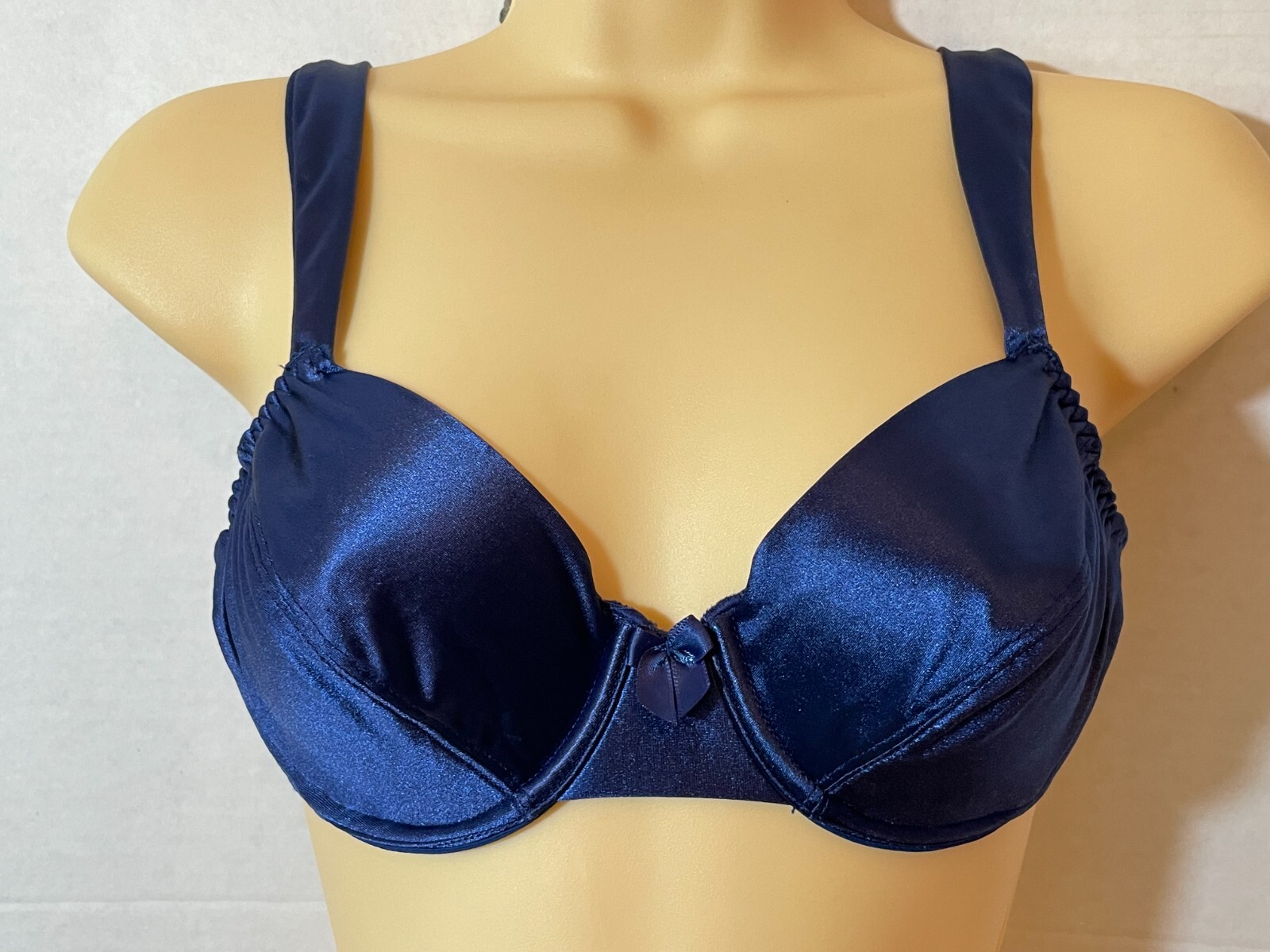 Vtg Second Skin SATIN BRA 34B SILKY SOFT Dark Blue Nylon/Spandex