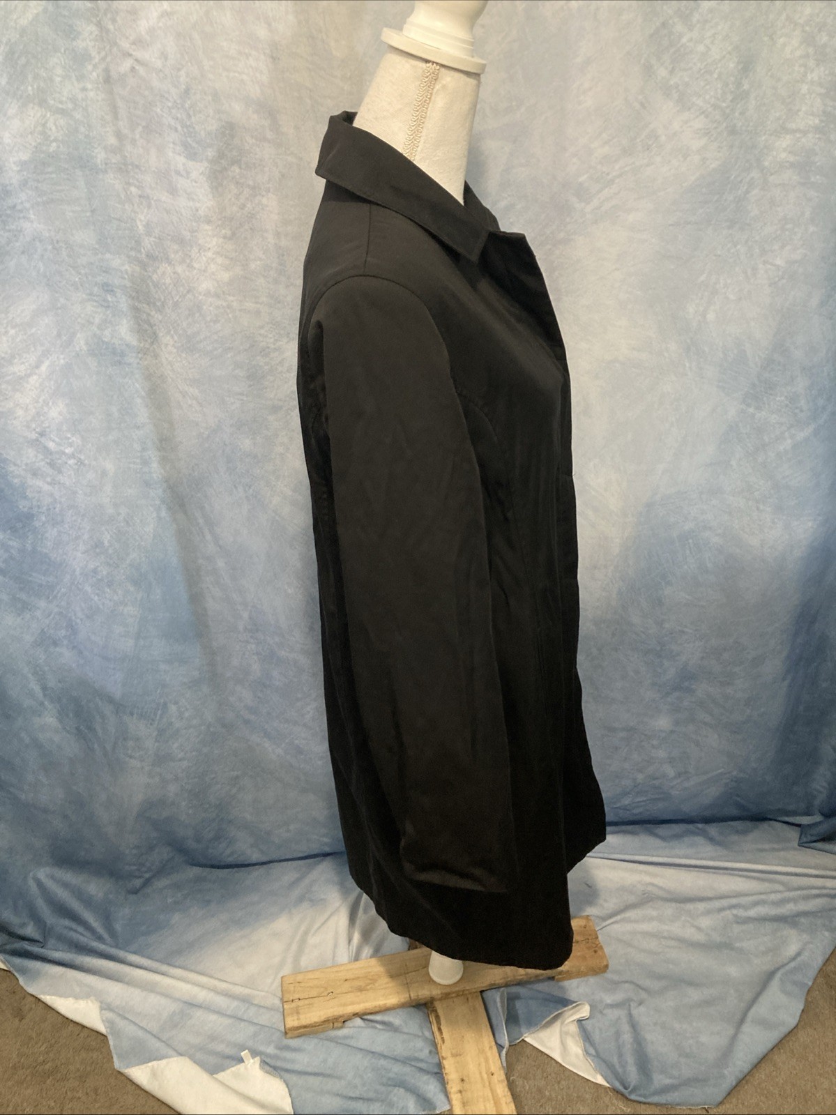 Vtg Y2K Jones New York Black Trench Coat Rain City Colorful Geometric Lining M