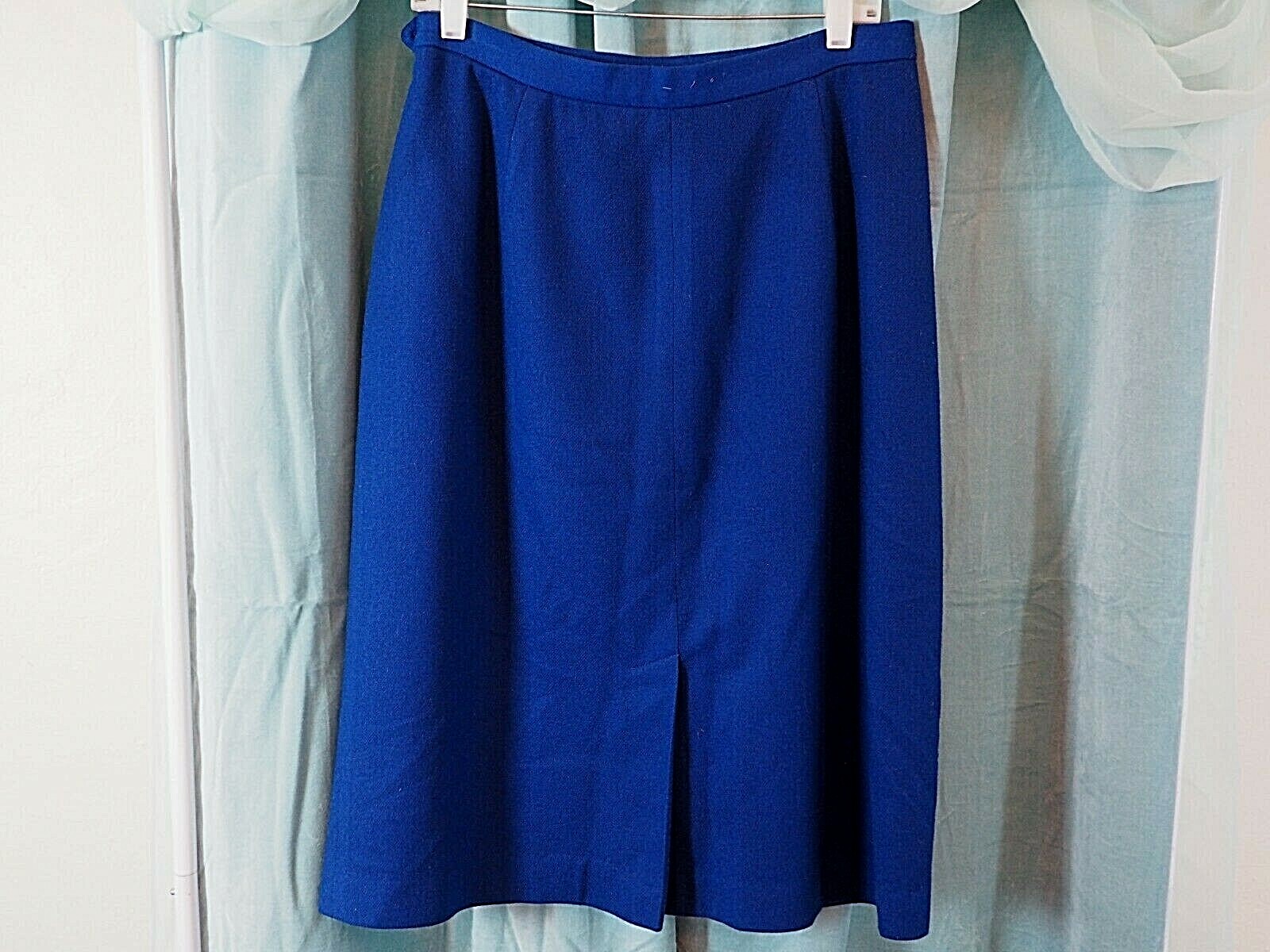 VTG 70s/80s Unbranded Wool Lined Royal Blue Pocket Talon Slit Zip Skirt Sz 14