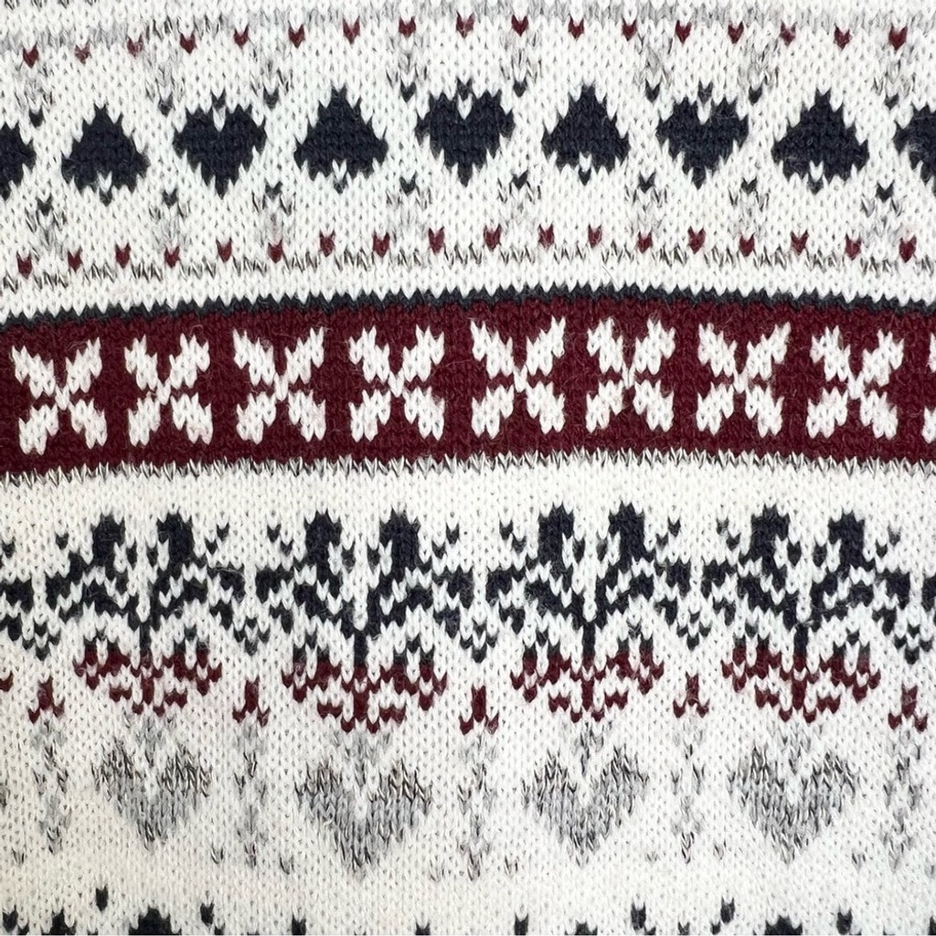 Vintage Carroll Reed acrylic ivory navy burgundy fair isle boxy tunic cardigan L