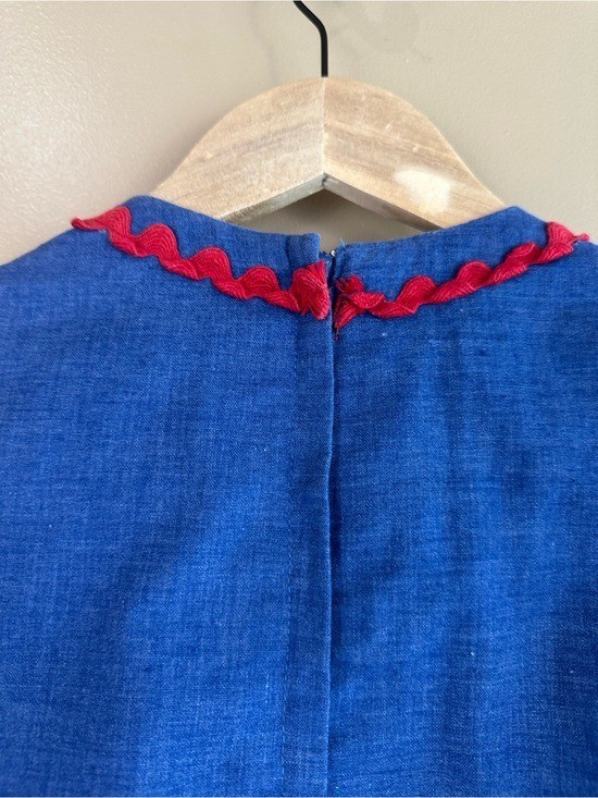 Vintage Handmade Mod Shift Dress Blue Red Ric Rac A-Line Womens S/M