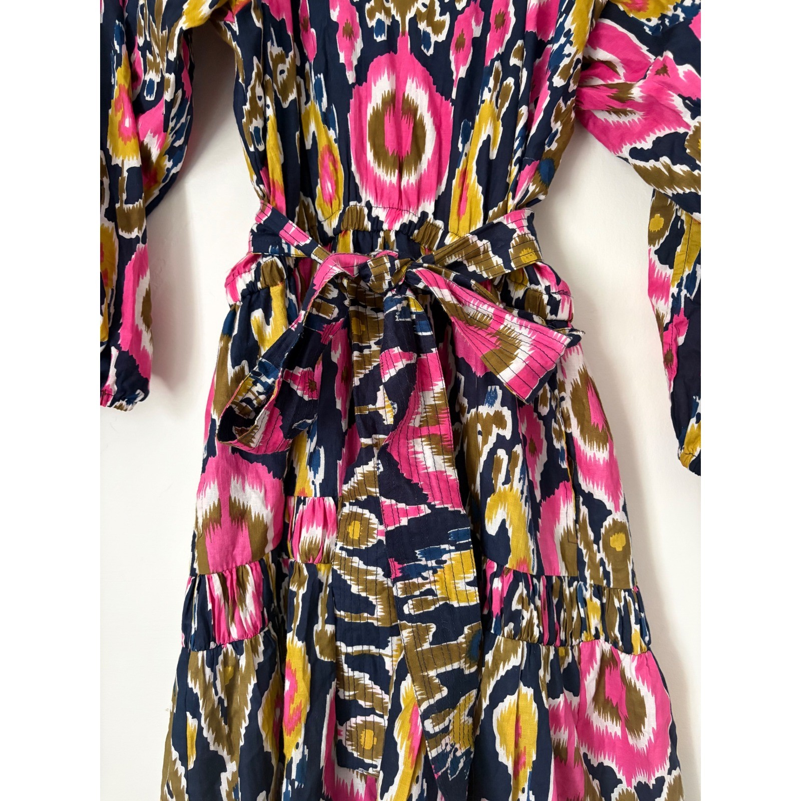 Vanessa Fox The Lowell Boho Ikat Belted Cotton Dress Size Medium