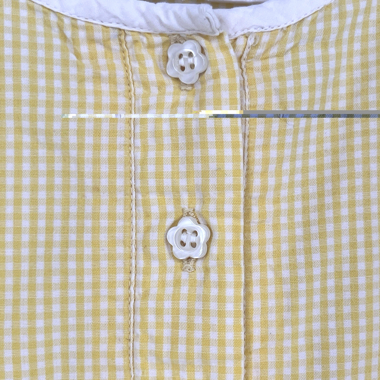 Vintage Go Softly Sz 1X Yellow Gingham Blouse Floral Buttons Tunic White Trim