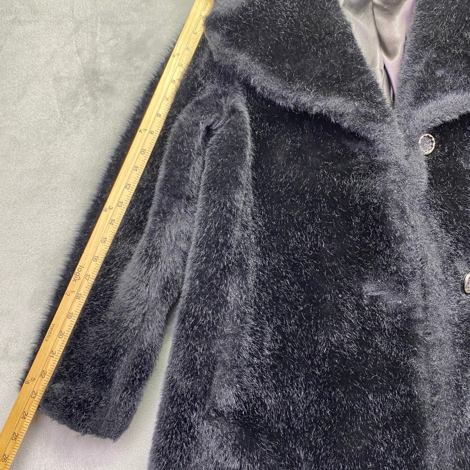 VTG Betty Rose Vintage Black Faux Fur Coat Union Made Mid Century Swing Jacket