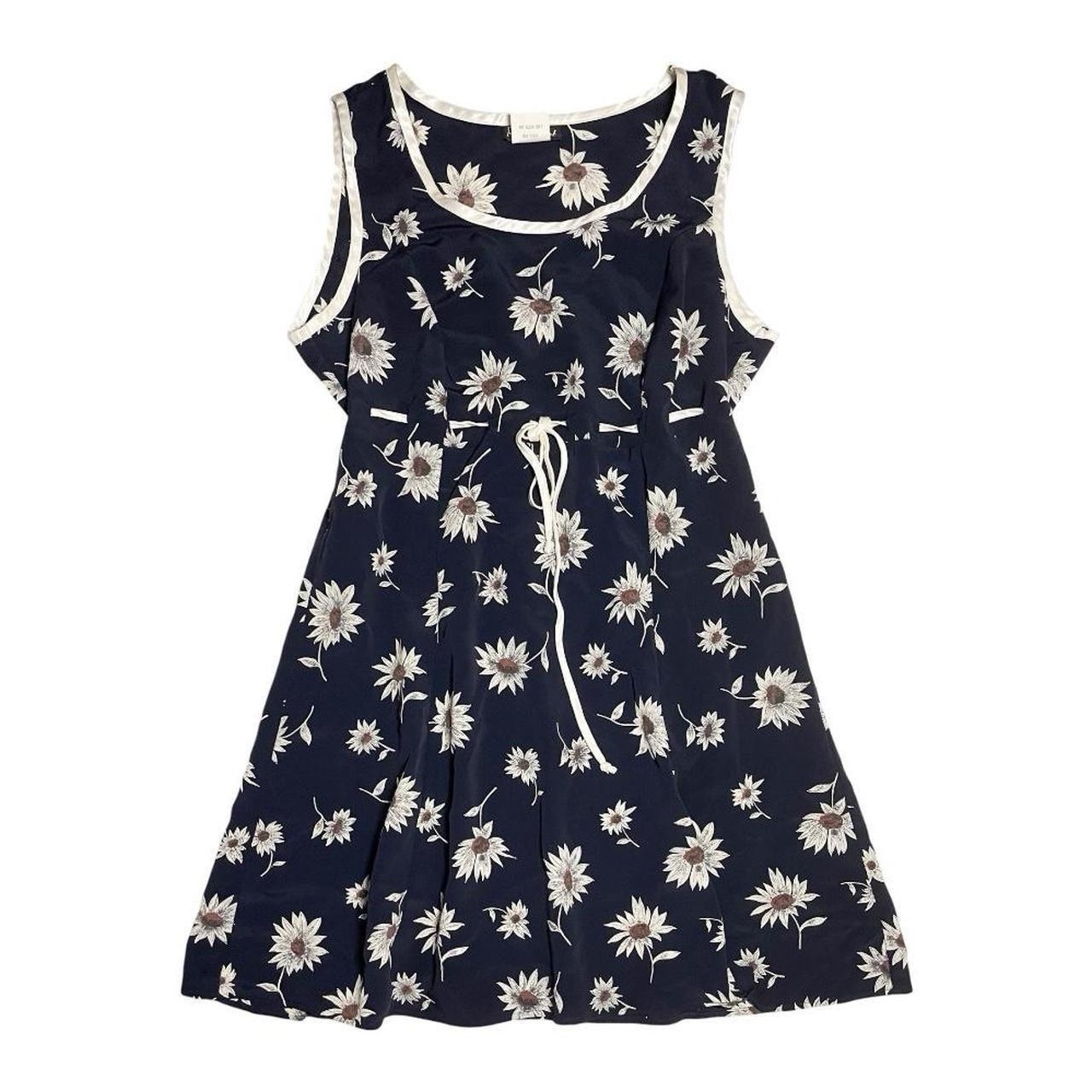Vintage 90s Be Smart Dark Navy Daisy Floral Summer Dress Sz 11 Made In USA