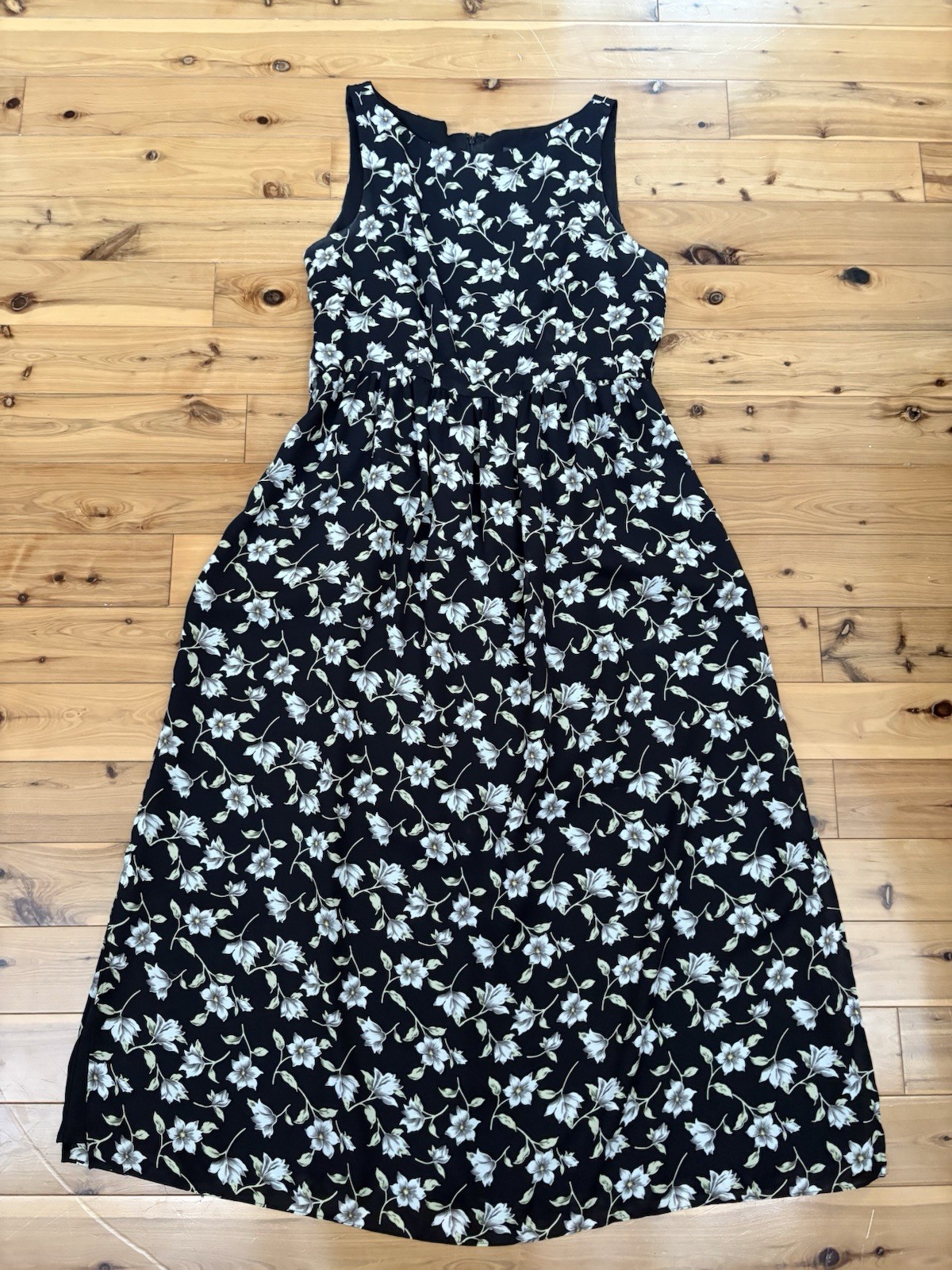 Cynthia Rowley Vintage 90s Black Floral Maxi Dress Whimsical Cottagecore 12P