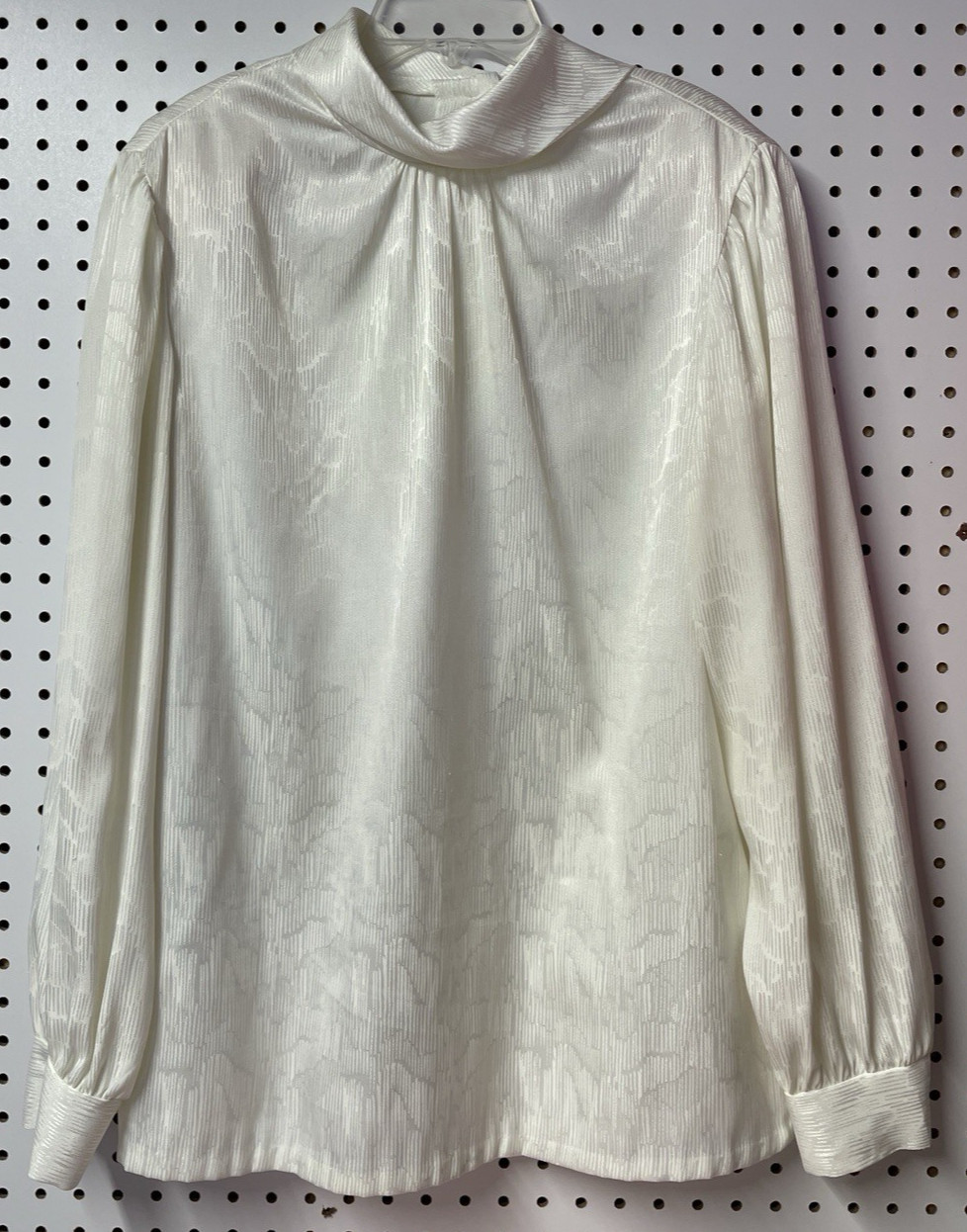 Vintage Russ off white high neck button back long sleeve blouse womens size 14