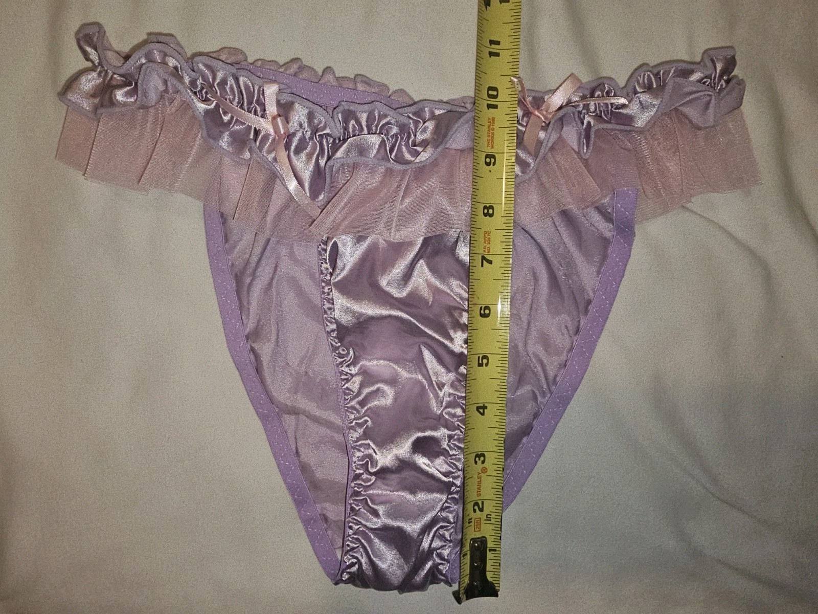 Vintage Girly Glossy Satin String Bikini Panties. Size Large