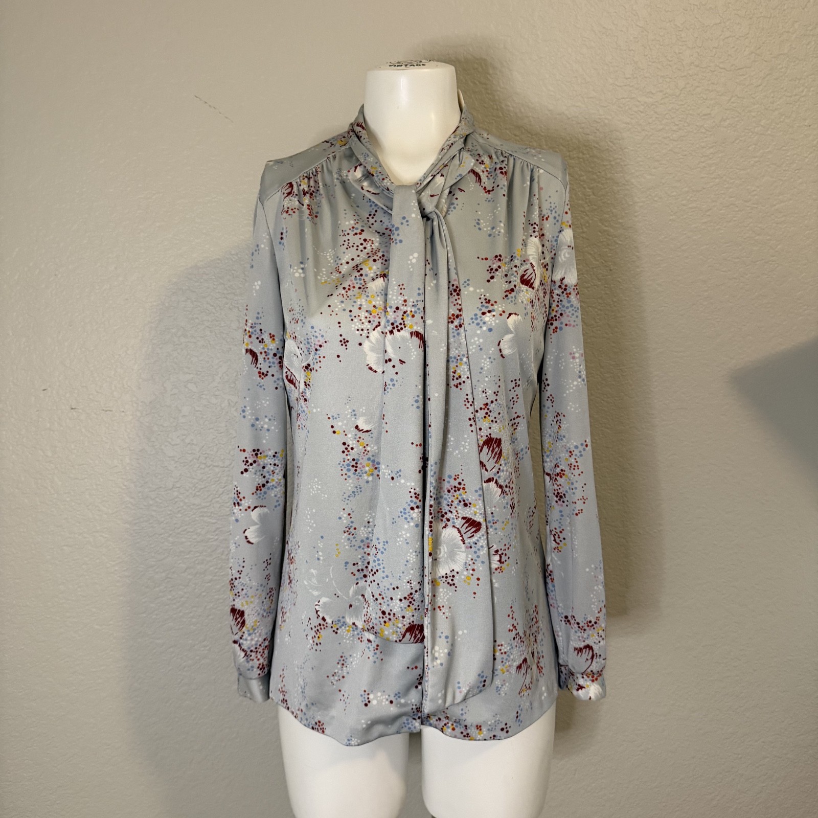 Vintage 70s polyester Shirt Floral Print tie Collar Cool sz m