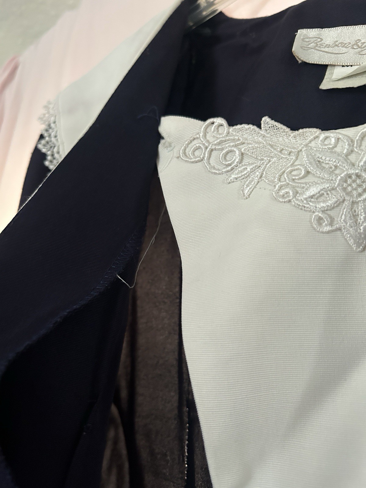 Vintage Benson Smith navy blue dress Lace Trim Pearl Buttons