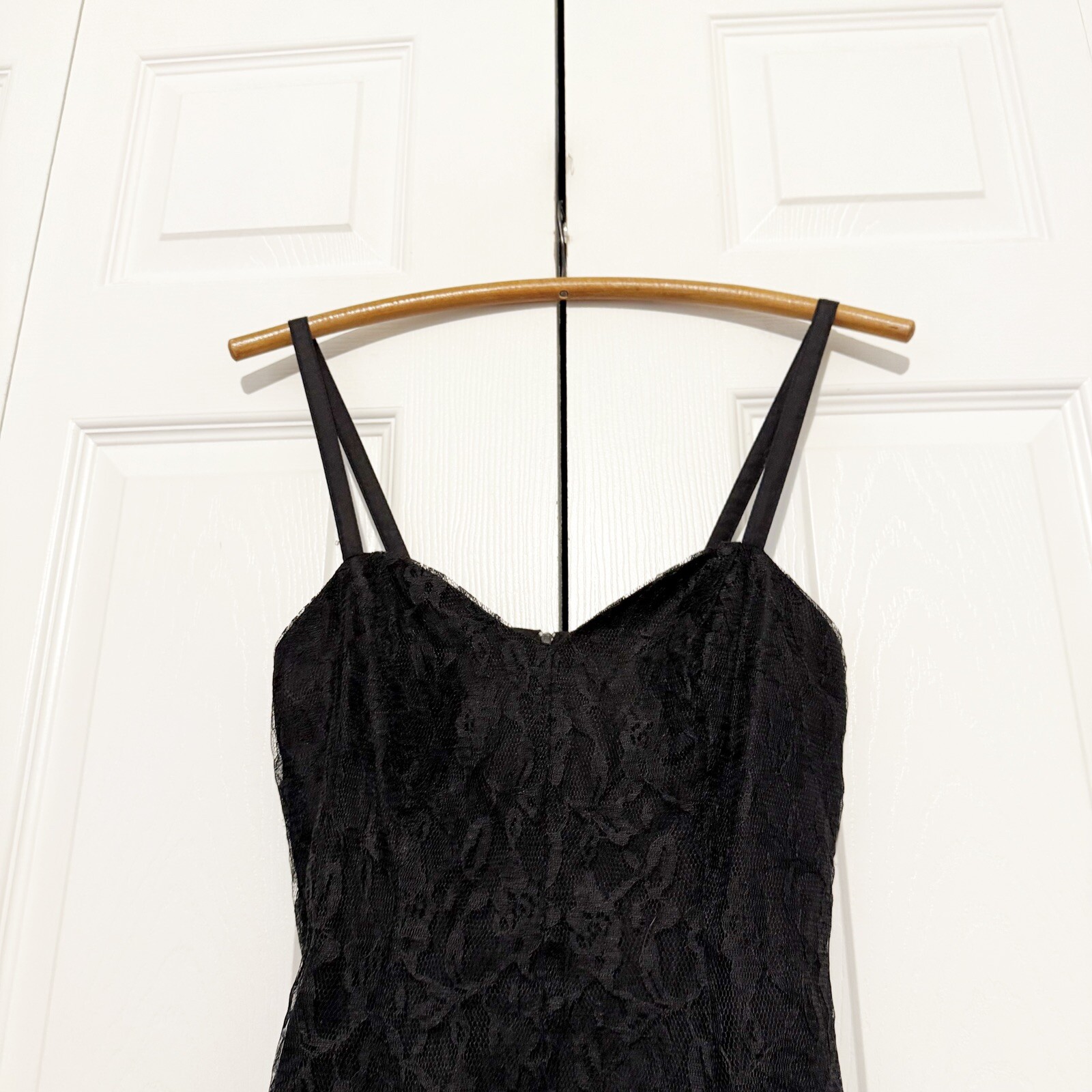 Vintage 80s Mayvens of CA Black Lace Mini Dress Size 3 Cocktail Goth Fit & Flare