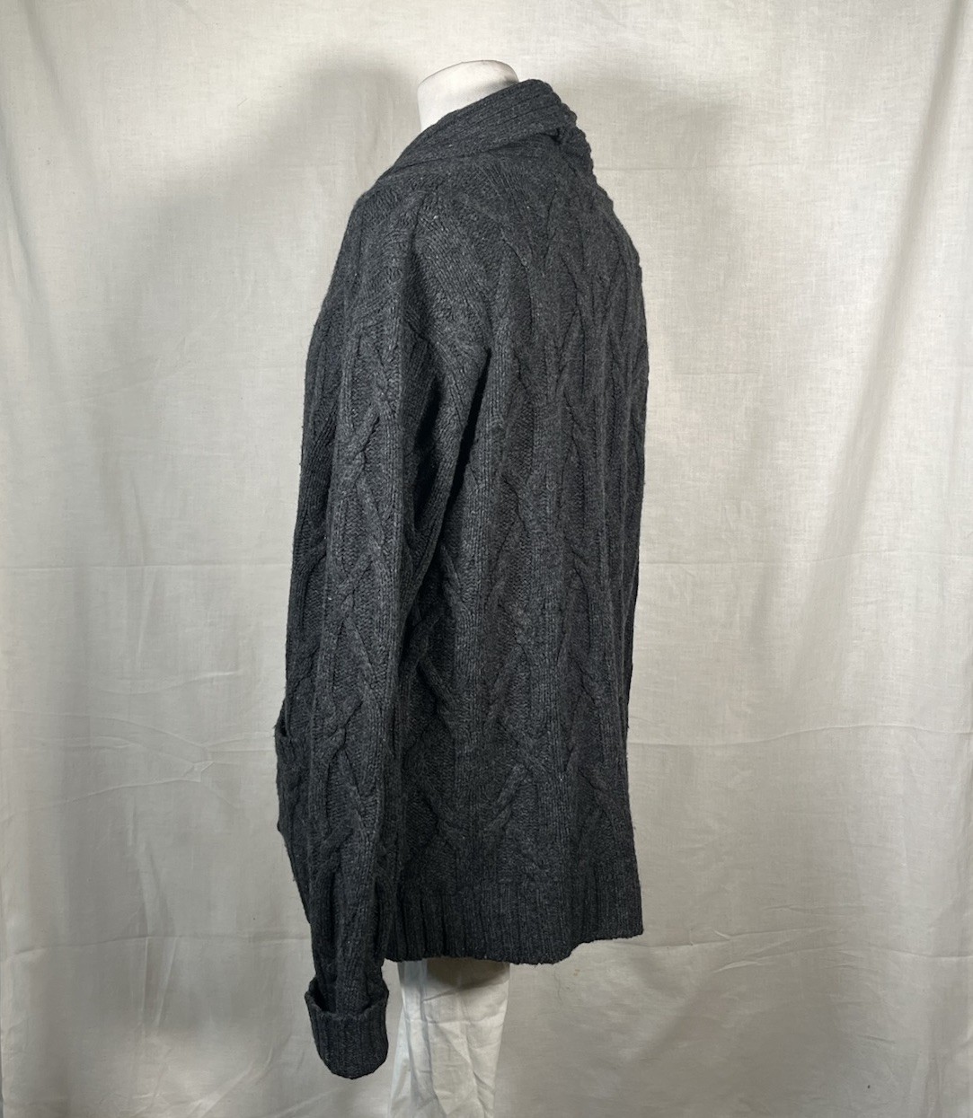 Vintage 60s 70s Pendleton Cable Knit Lamb Wool Collar Cardigan Sweater Grey M US