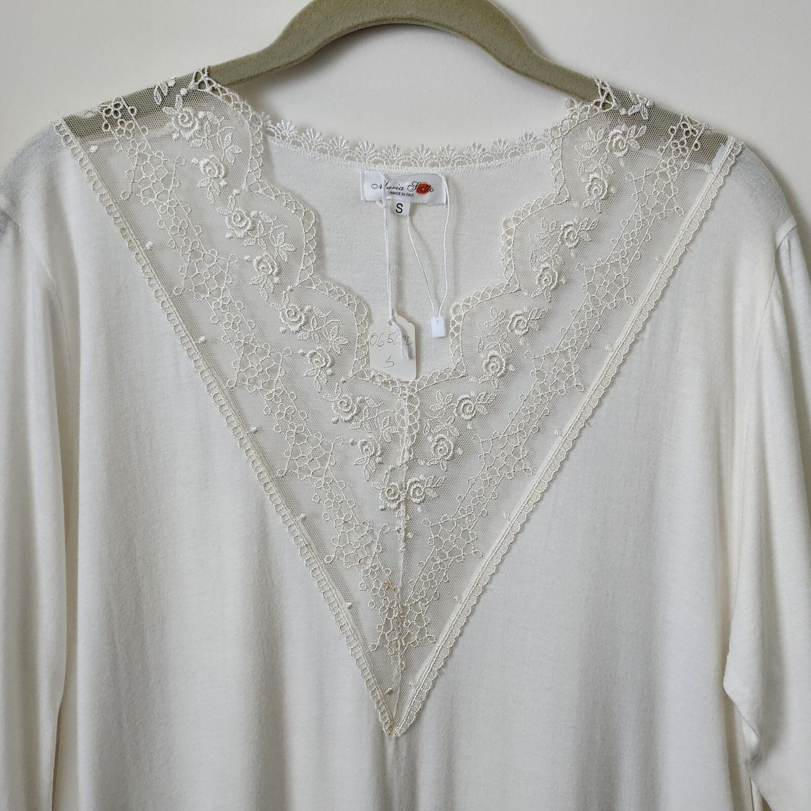 Vintage Maria Scotto Made in ITALY, Laced Long Sleeves Cotton/Modal Nightgown S