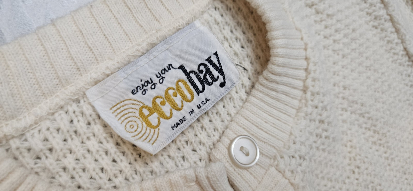 VTG Ecco Bay 1/4 Button Off-White Pullover Knitted Sweater Women’s S