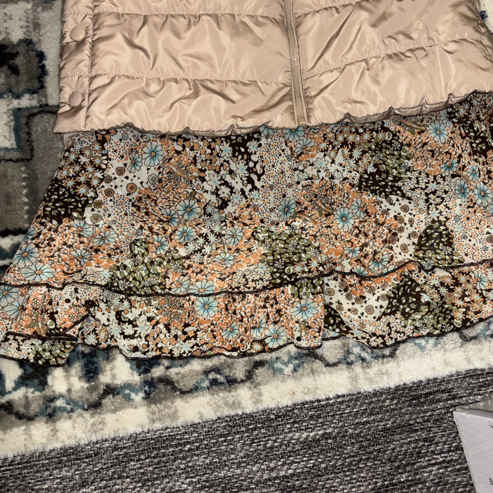 BUNDLE :Khaki Long Vest & Briggs, New York : Vintage Floral Skirt-Sz: M