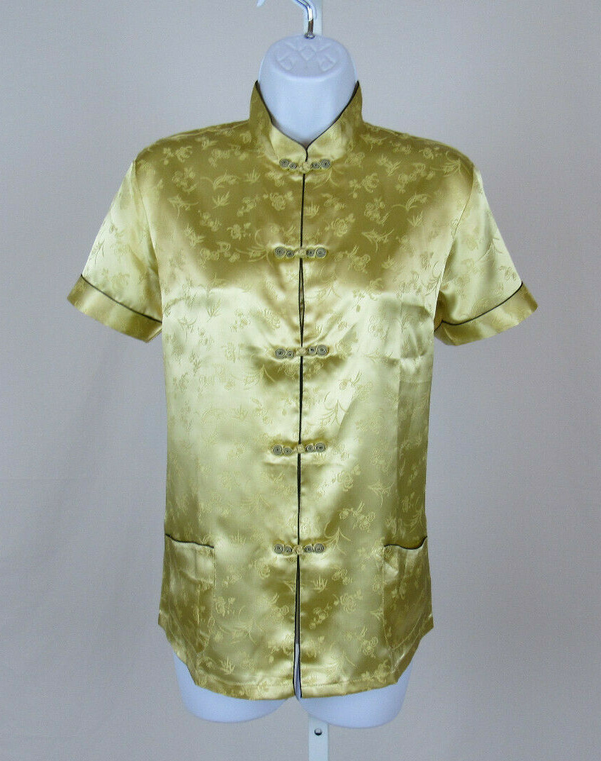 VTG 1960s 70s SILVER LAKE SILK BLEND ORIENTAL TOP NEW IN BAG LARGE FROG BUTTONS