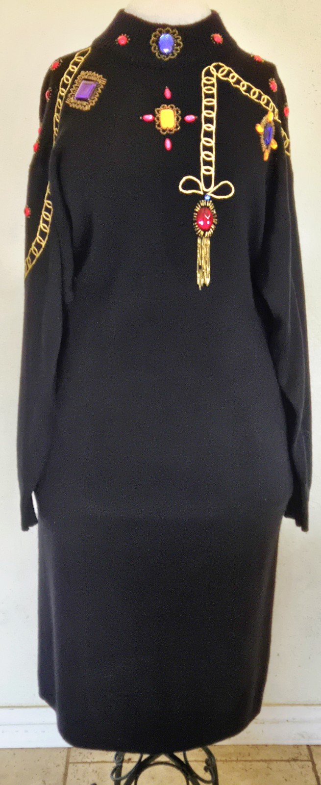 1980s PLAIN JANE by Sweet Baby Jane Black Embellished Sequined Sweater Dress M