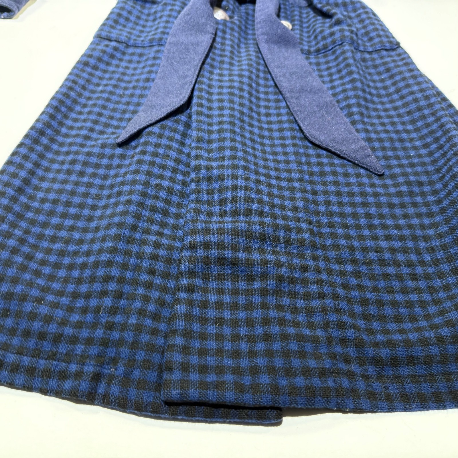 Double-Breasted Navy Blue And Black Gingham Check Wool Robe