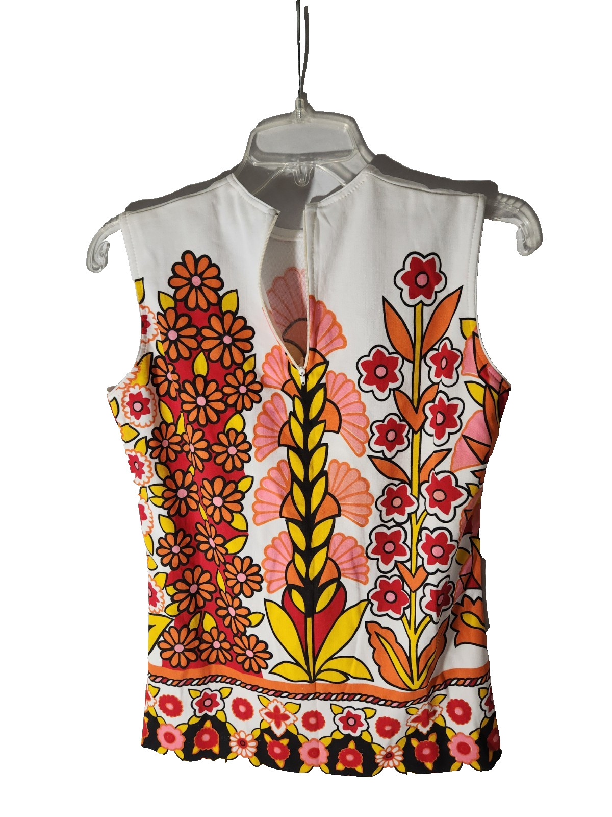Vintage 60s MOD Pop Art Psychedelic Poly Sleeveless Top Shirt w Back Zip 36 M?