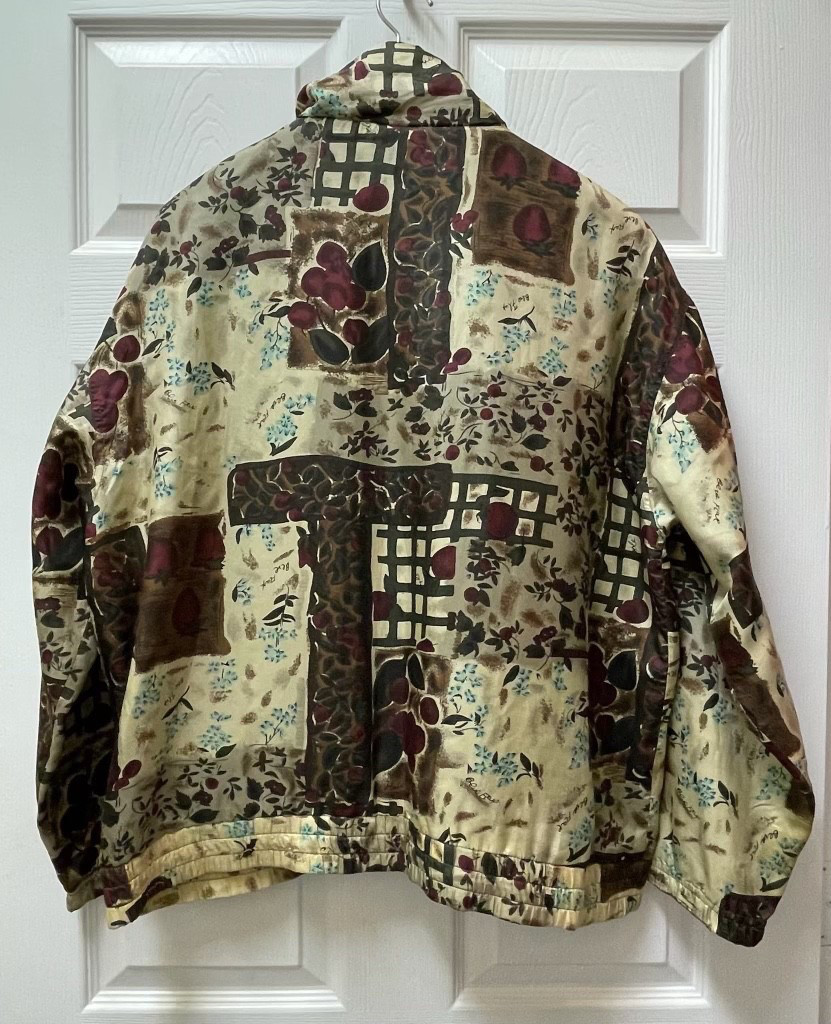 Vintage Out Brook Women’s Size M 100% Silk Fruit Patchwork Full Zip Jacket