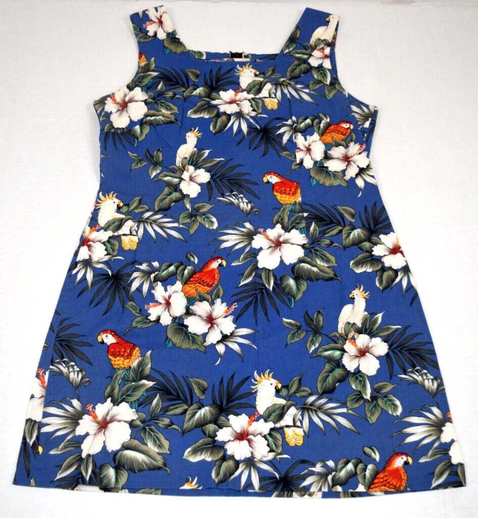 Vintage Hawaiian Dress Shannon Marie Size S 90s Blue Tropical Birds Made Hawaii