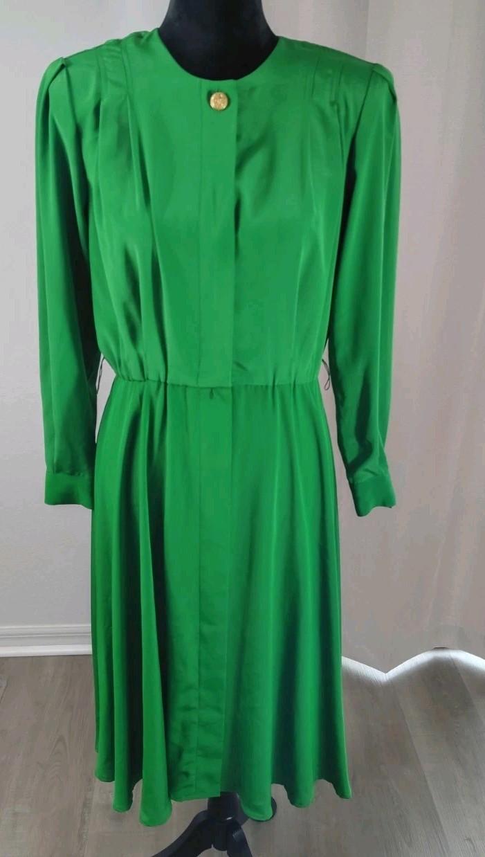 Vintage Green Shimmer Polyester Andrea Gayle Secretary Geek Dress Petite 6