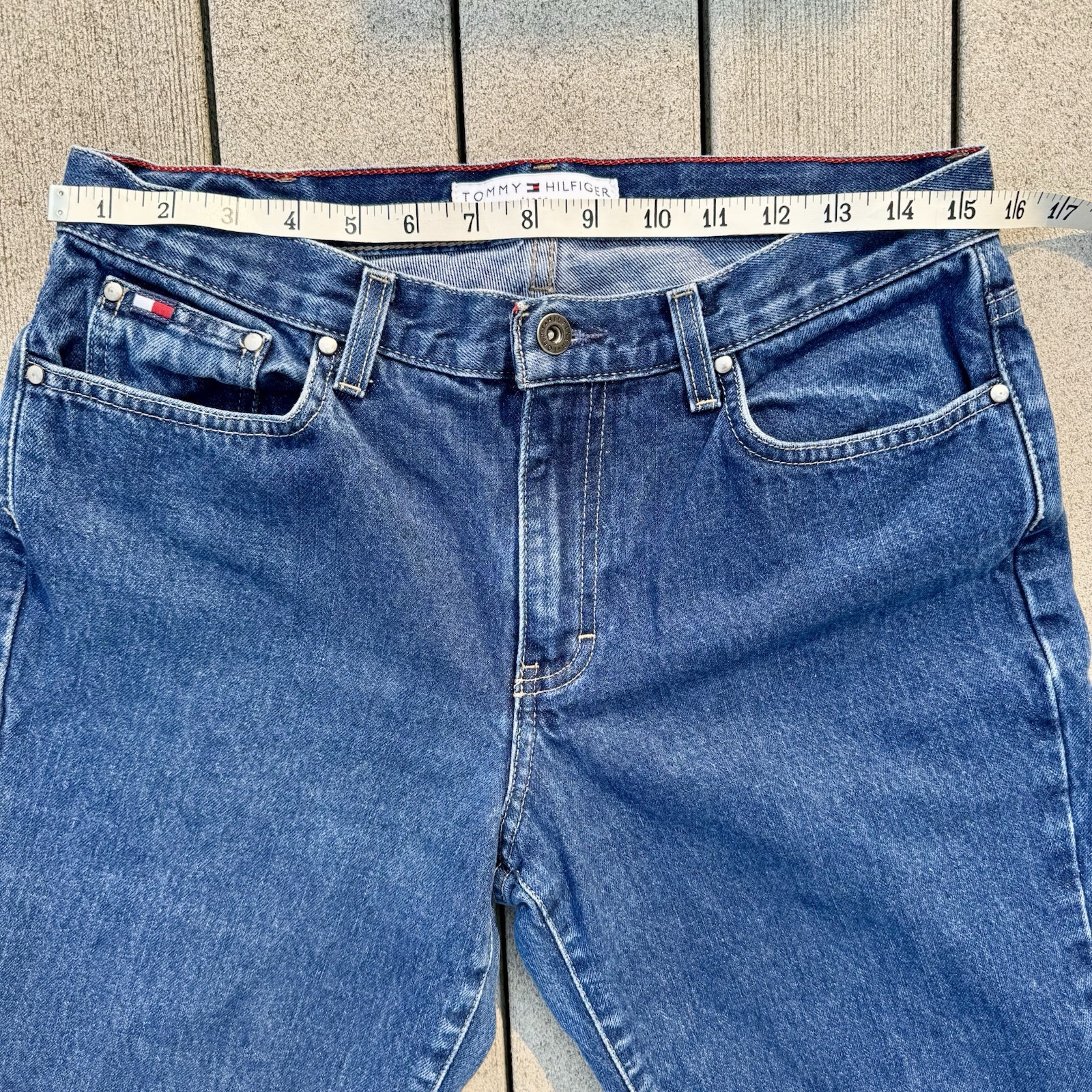 VTG Y2K 90s Tommy Hilfiger Women Sz 6 Denim Jeans Boyfriend Flag Pocket Boot Leg