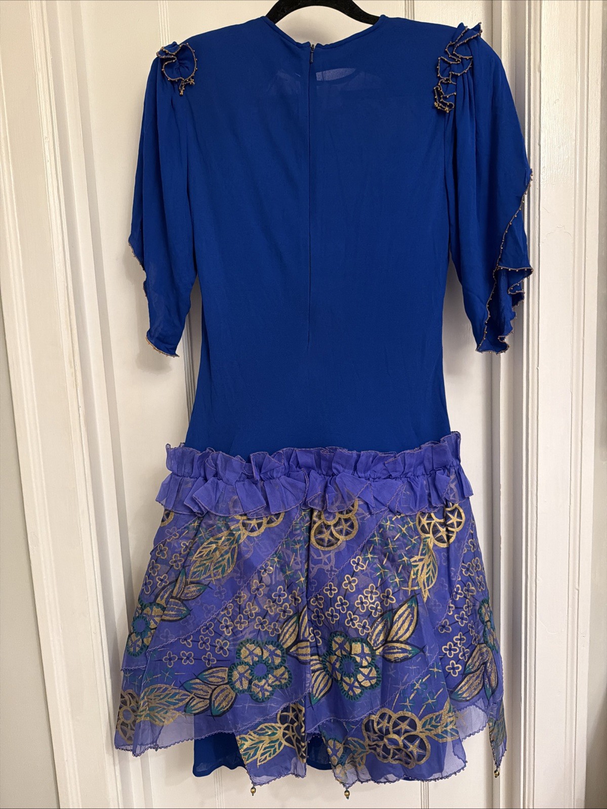 Vintage 1980s Zandra Rhodes London Silk Chiffon Beaded Drop-Waist Dress US 8