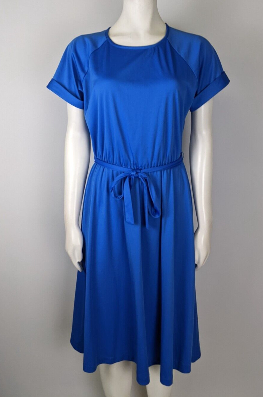 Vintage 70s Women’s Dress Size 12 Haband For Her Blue Belted Stretch Knit