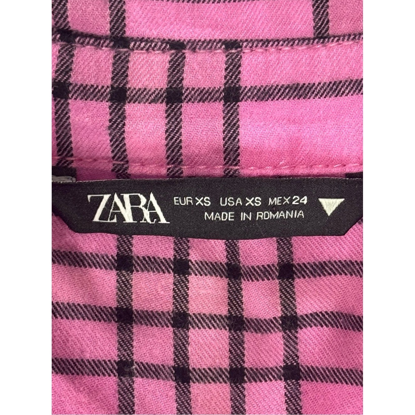 Zara Pink Plaid Flannel Button Down Shirt Oversized 90s Grunge Alt Fashion XS