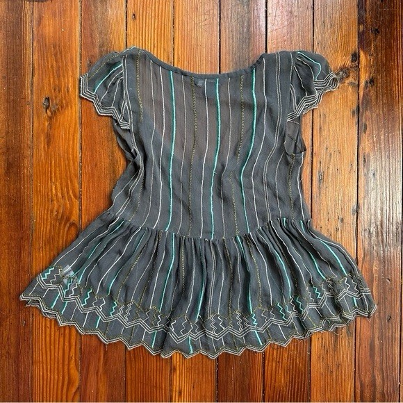 Vintage 2000s French Connection 100% silk sheer peplum swing top