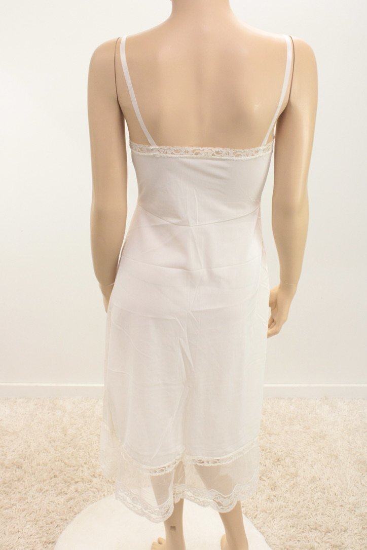 Vintage New M’lle Smart Full Slip size 32 34 White Nylon Flounce Lace Trim NWT