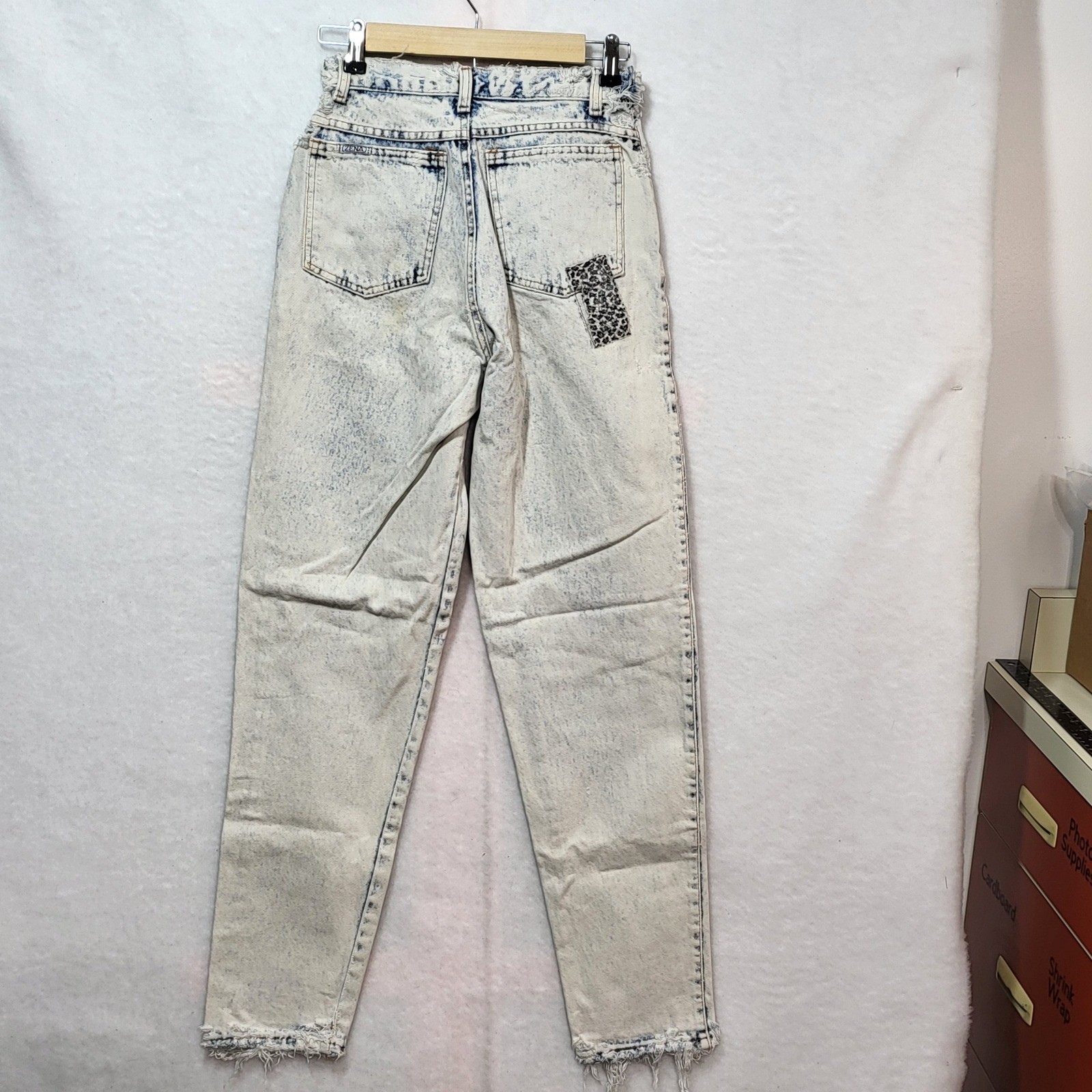 Vintage Zena Acid Wash Patchwork Jeans Womens 6 High Rise Tapered Print 80s