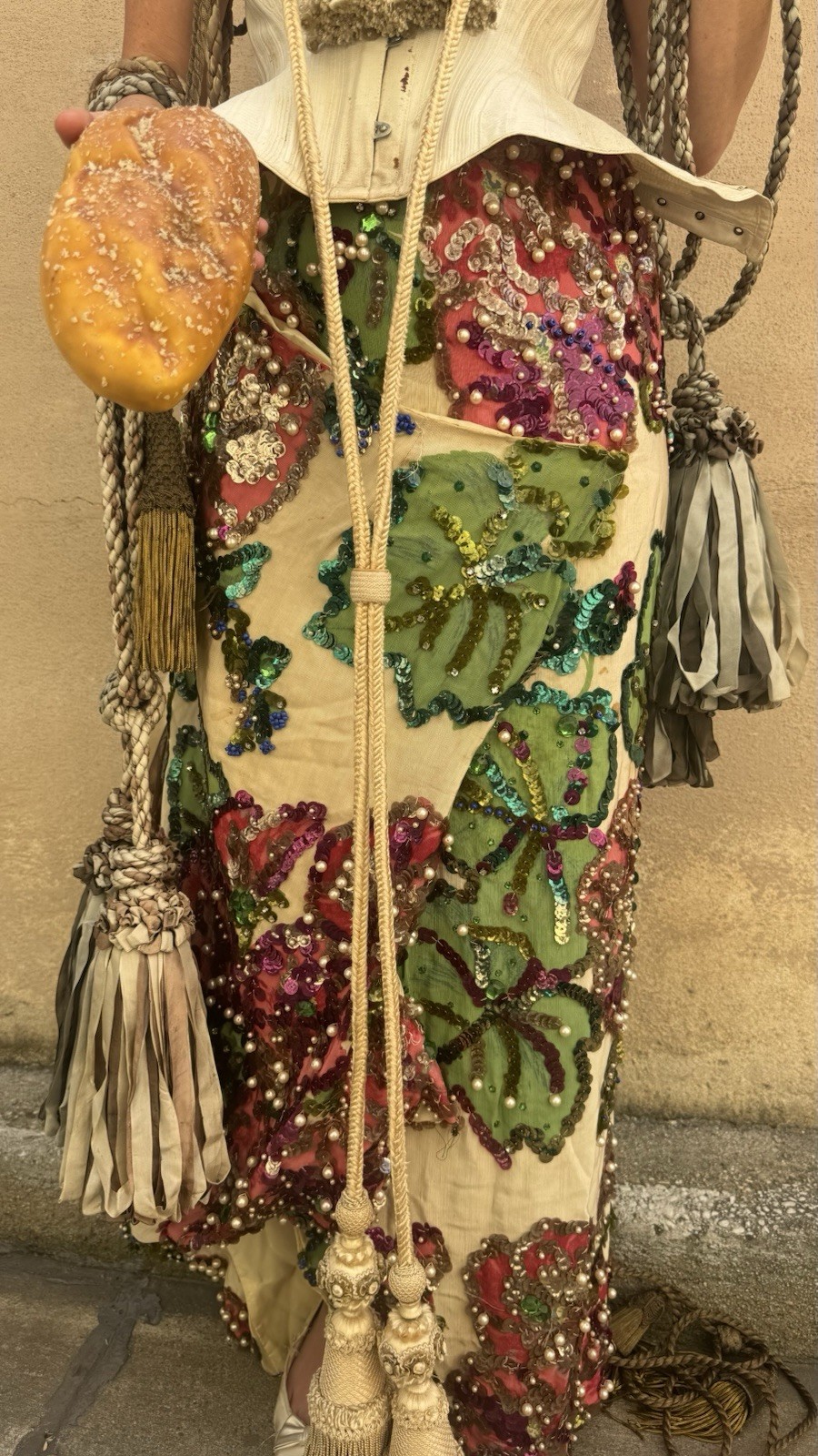 Vintage 1930s Painted Skirt Rhinestones Beading Pearls Flower Showgirl Burlesque