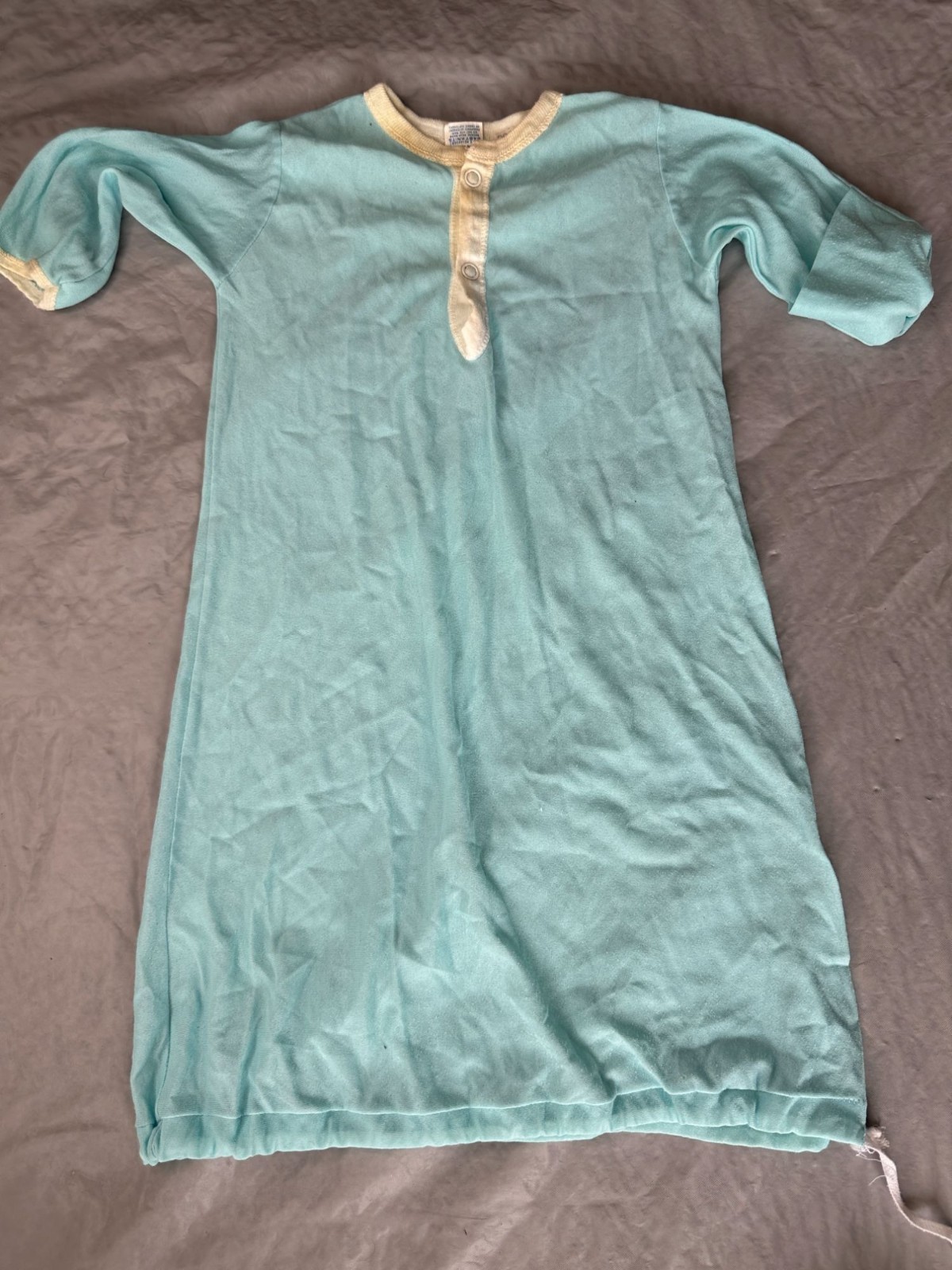 Vintage Baby Nightgown Blue Drawstring Hand Covers