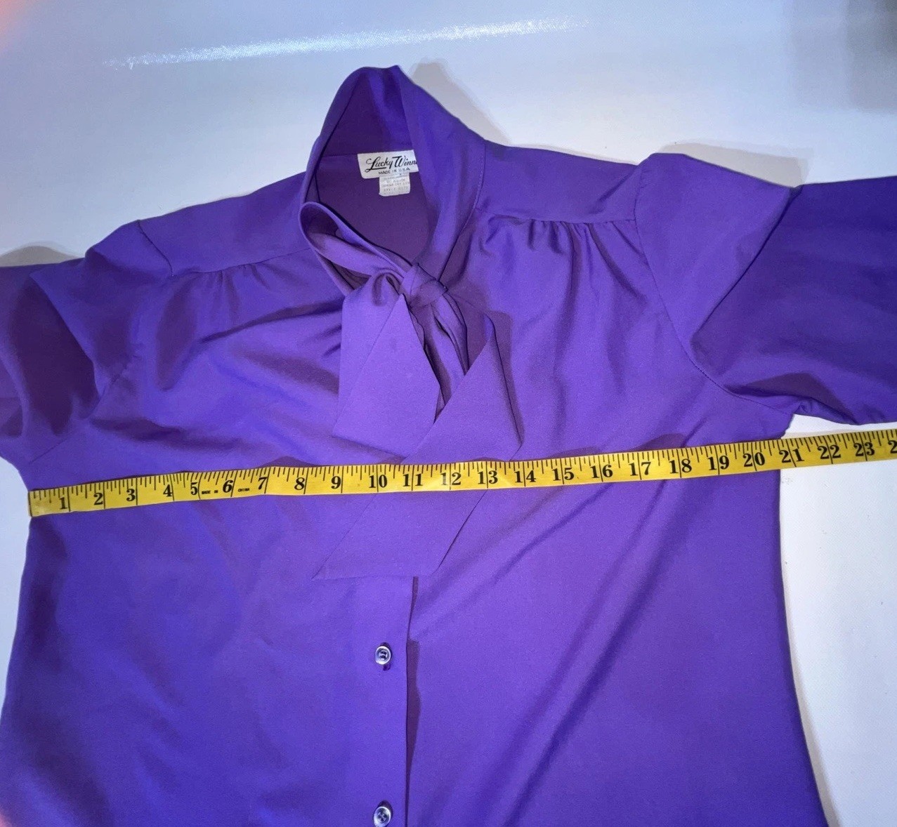 Vintage 70’s Lucky Winner Blouse Pussy Bow Purple Size 16 Business Casual