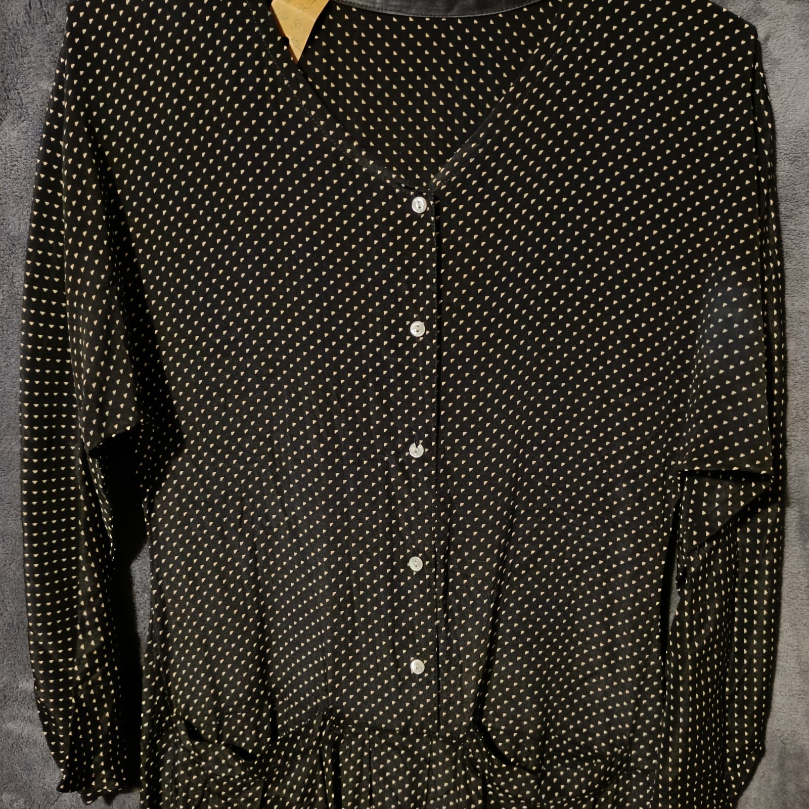 Vintage Dress Black Cream Polka Dots Size 34 36 XS S Midi Retro Pleated Skirt Pockets