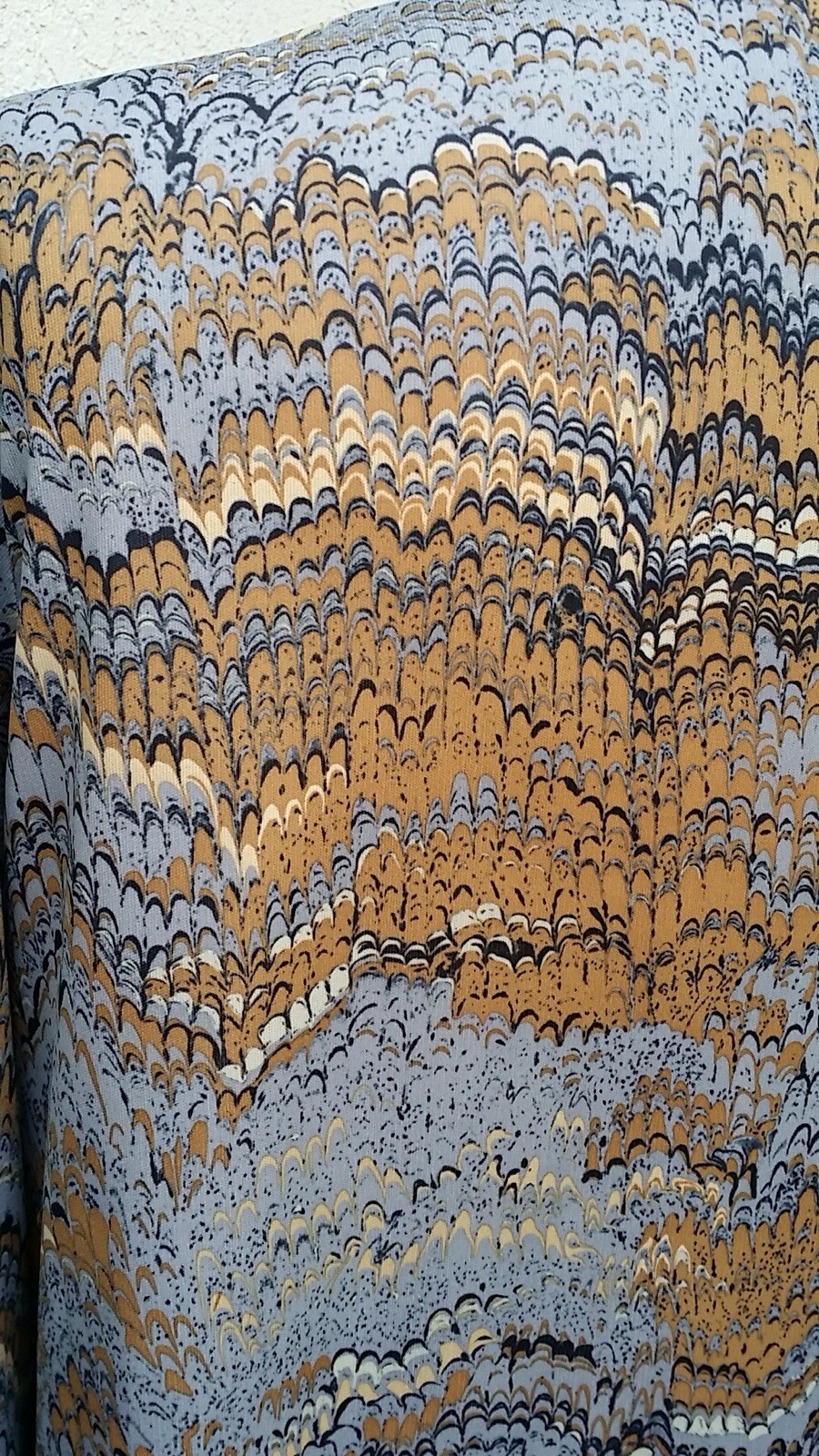 Vintage 1970s Marbleized Print Tunic LS Blouse Mandarin Band Collar Alex Colman