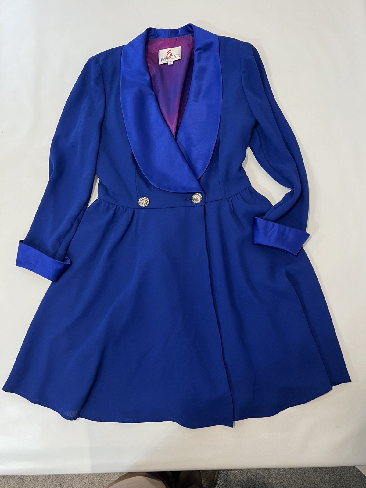 VTG En Francais by Huey Waltzer Dress Royal Blue Tuxedo Dress Cocktail Lined 10
