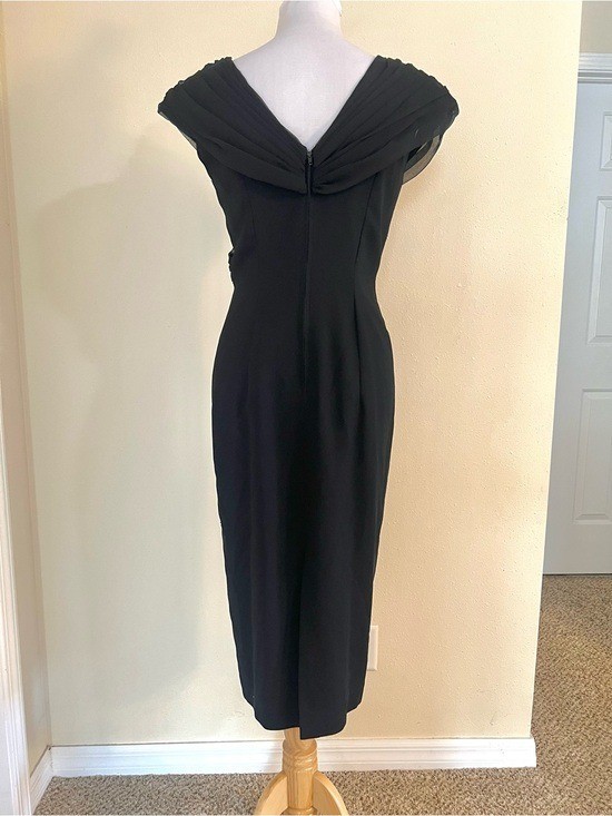 Vintage revival 1950 black cocktail dress Morton Myles crepe crinkled chiffon 8P