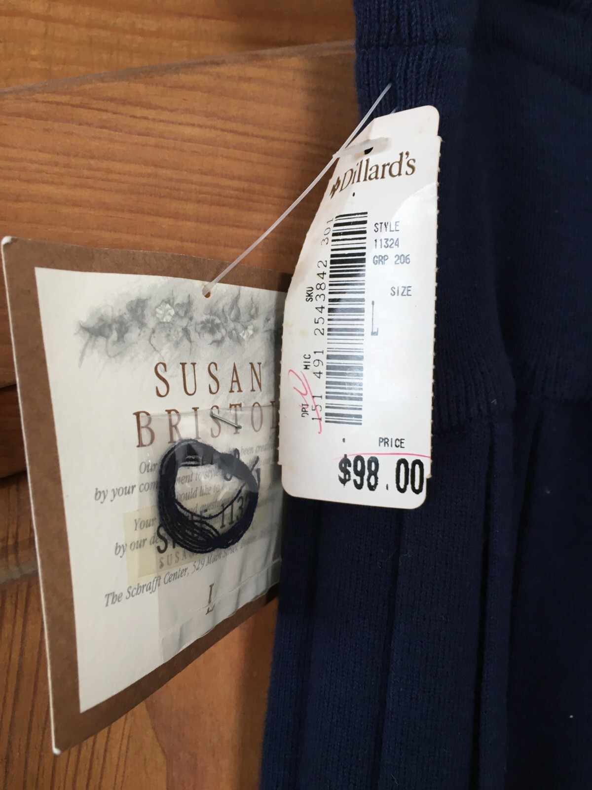 Vtg 1992 Susan Bristol Set Navy Blue Pleated Skirt & Button Top Knit Sweater Top