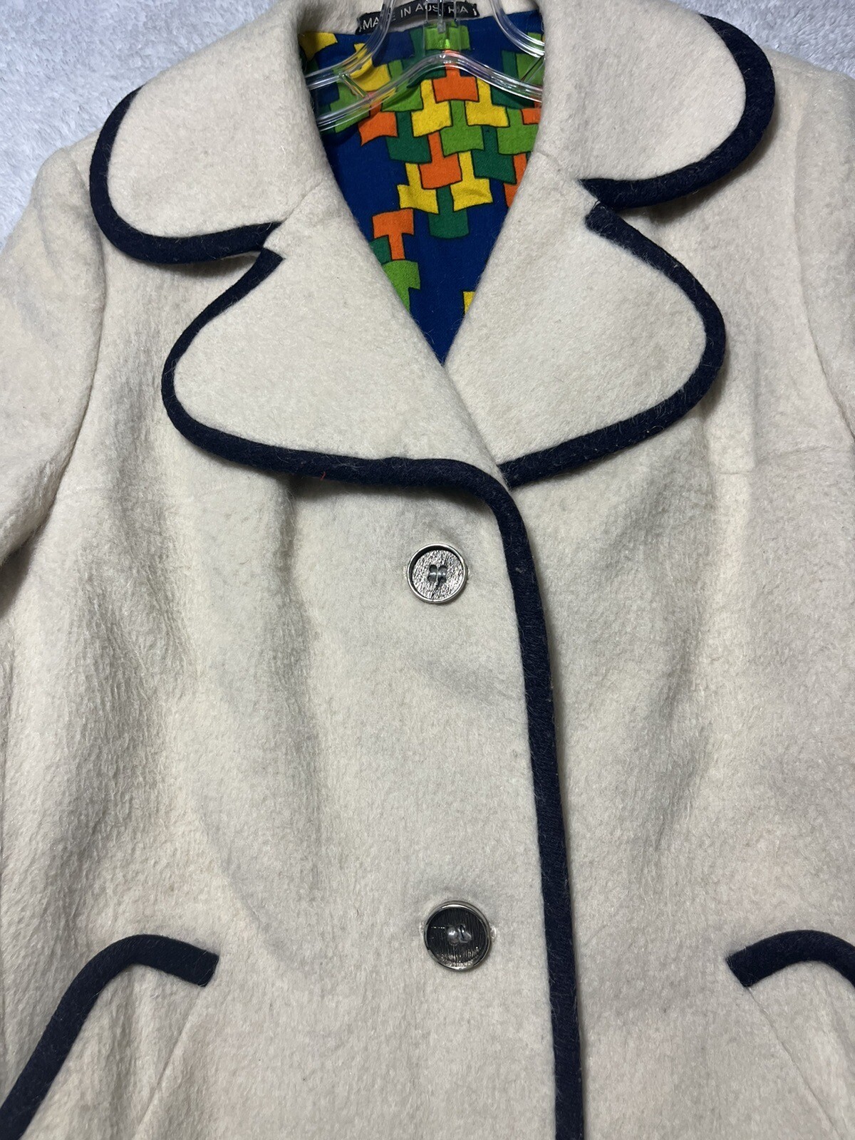 Vintage Pristine Lodenfrey 1842 Ivory Wool Outdoor Peacoat Australia Size 14.