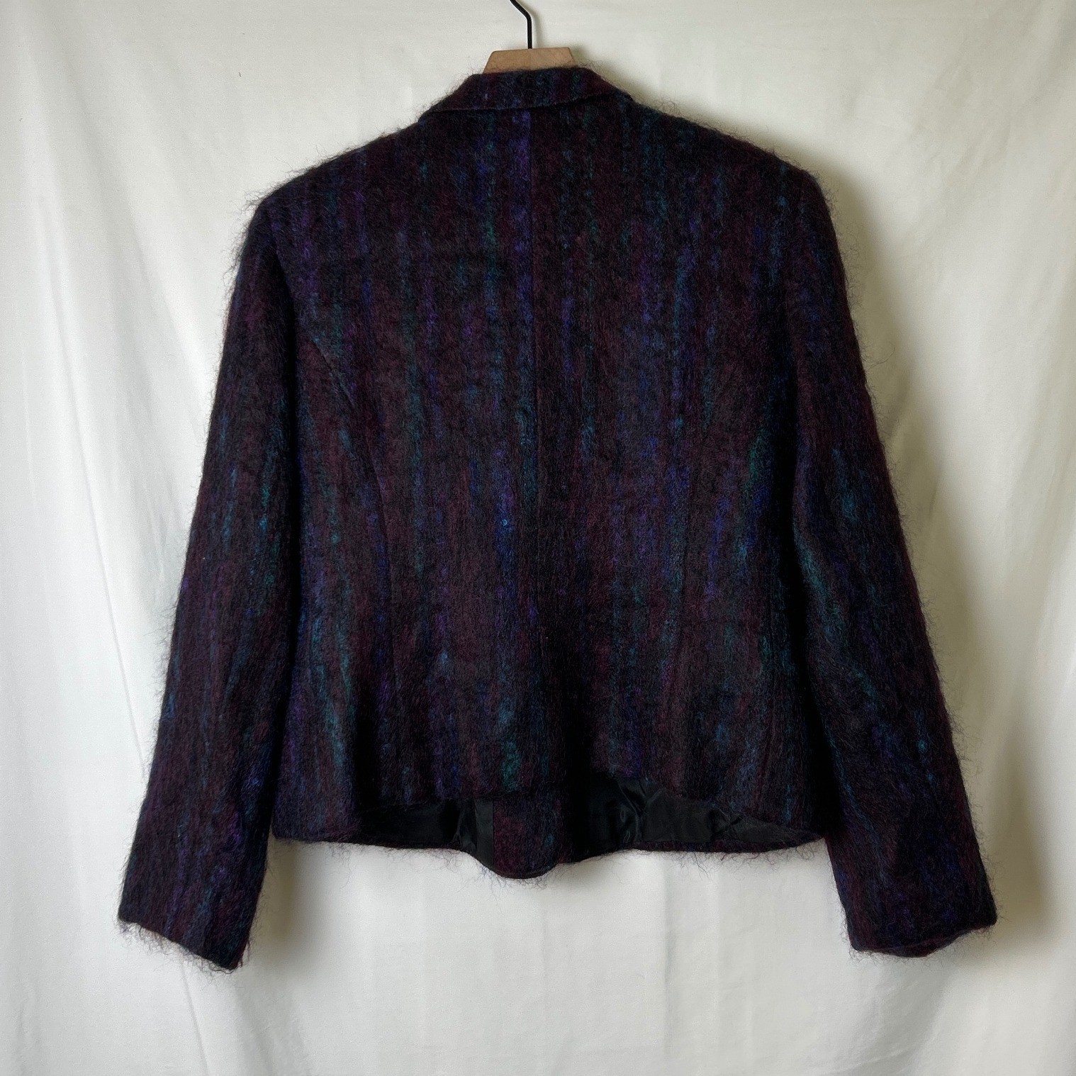 Gantos Women Vintage Mohair Wool Blend Fuzzy Striped Blazer Size 12 Purple Multi