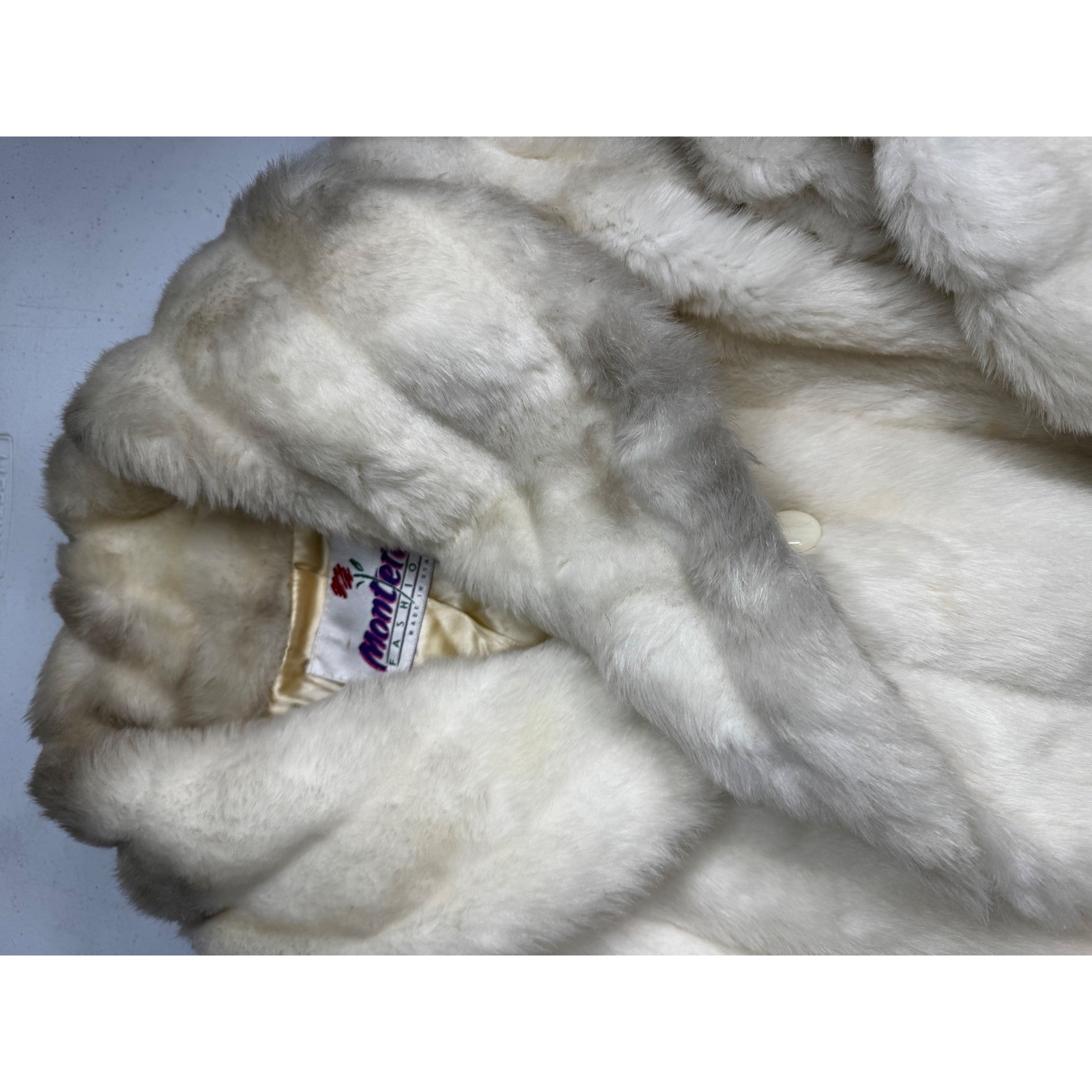 Vintage Monterey Fashions Faux Fur Coat Off White Cream Size 16 Made in USA