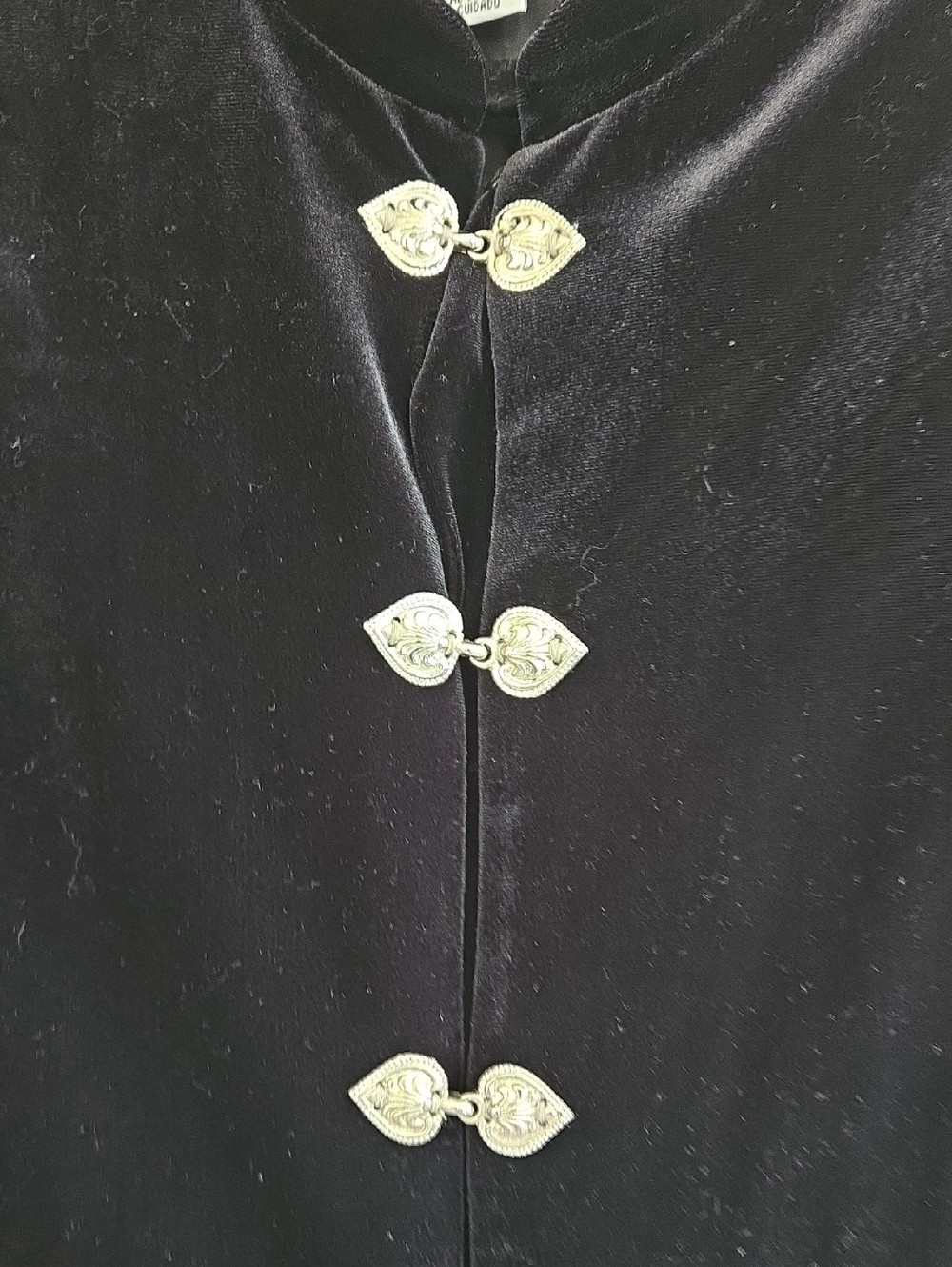 Vintage J.B.S. LTD Black Velvet Blazer – Gold Jewel Buttons – Size 16 –